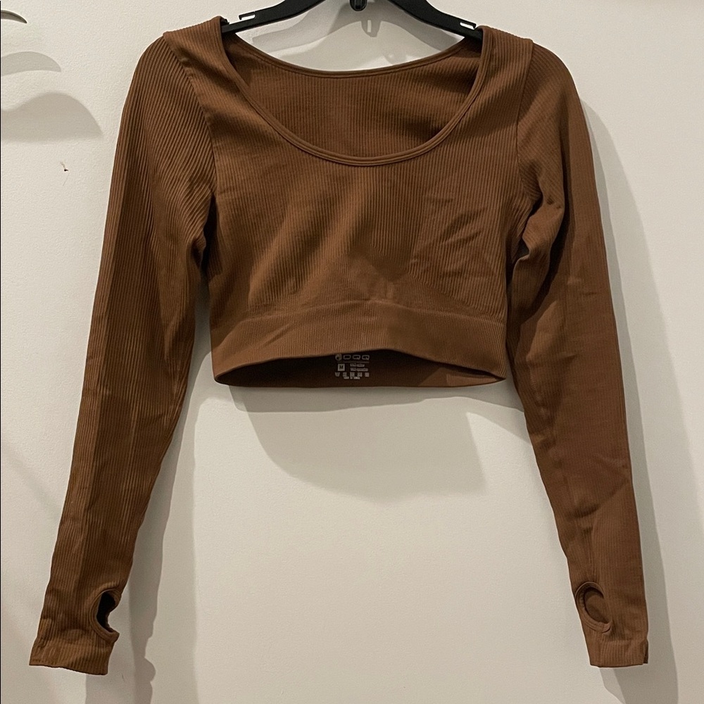 Brown Long Sleeve Crop Top